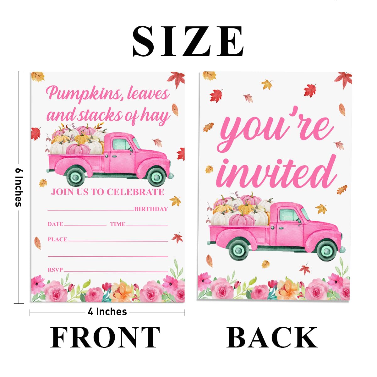 YGRBXJZD Fall Pumpkin Birthday Invitation Girl Pink Floral 4x6 20 Sets
