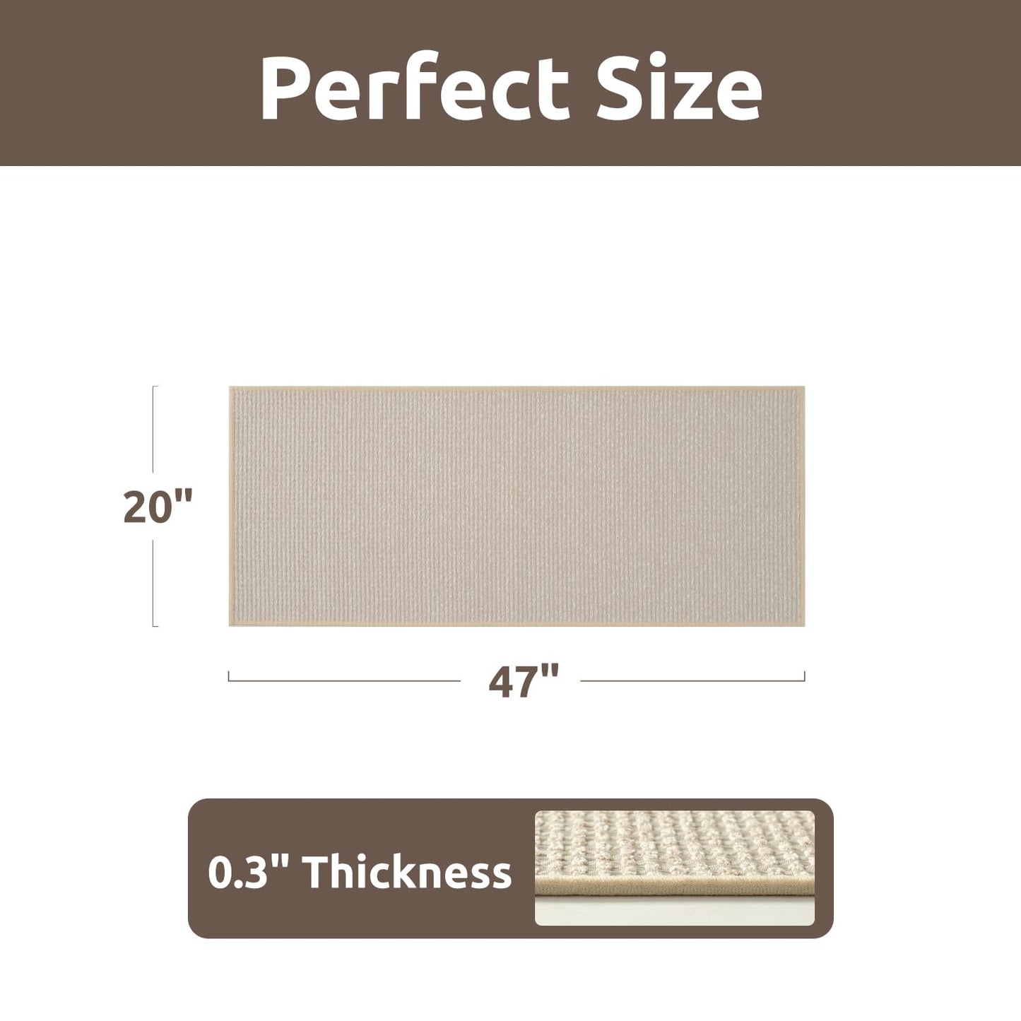 AMOAMI Kitchen Mat Rug Non Slip Machine Washable 20x47 Light Tan