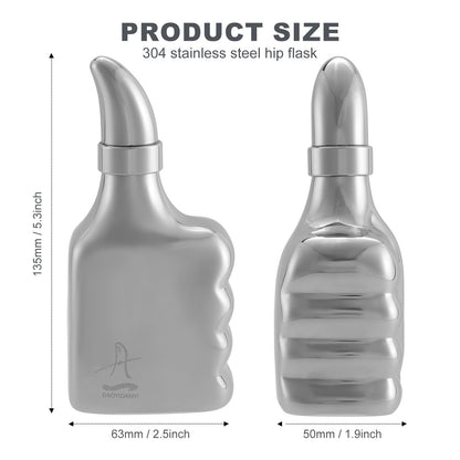 DAOYIDANYI 6oz Stainless Steel Hip Flask Whiskey Thumbs-up Silver