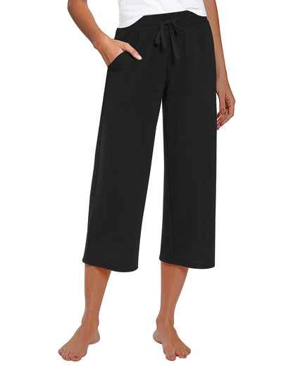 RESHE Womens Capri Pants Wide Leg Drawstring Lounge Yoga Navy Size S