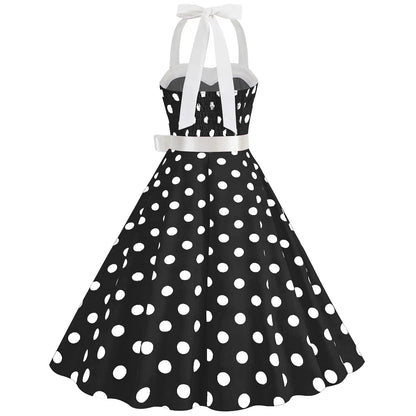 HAPNBCELE Vintage 1950s Halter Polka Dot Dress Black Size X-Large