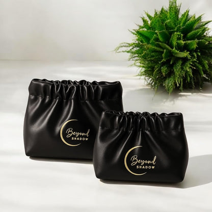Beyond Shadow Brand Wrinkled 2-Pouch Travel Makeup Bag Black Small & Medium