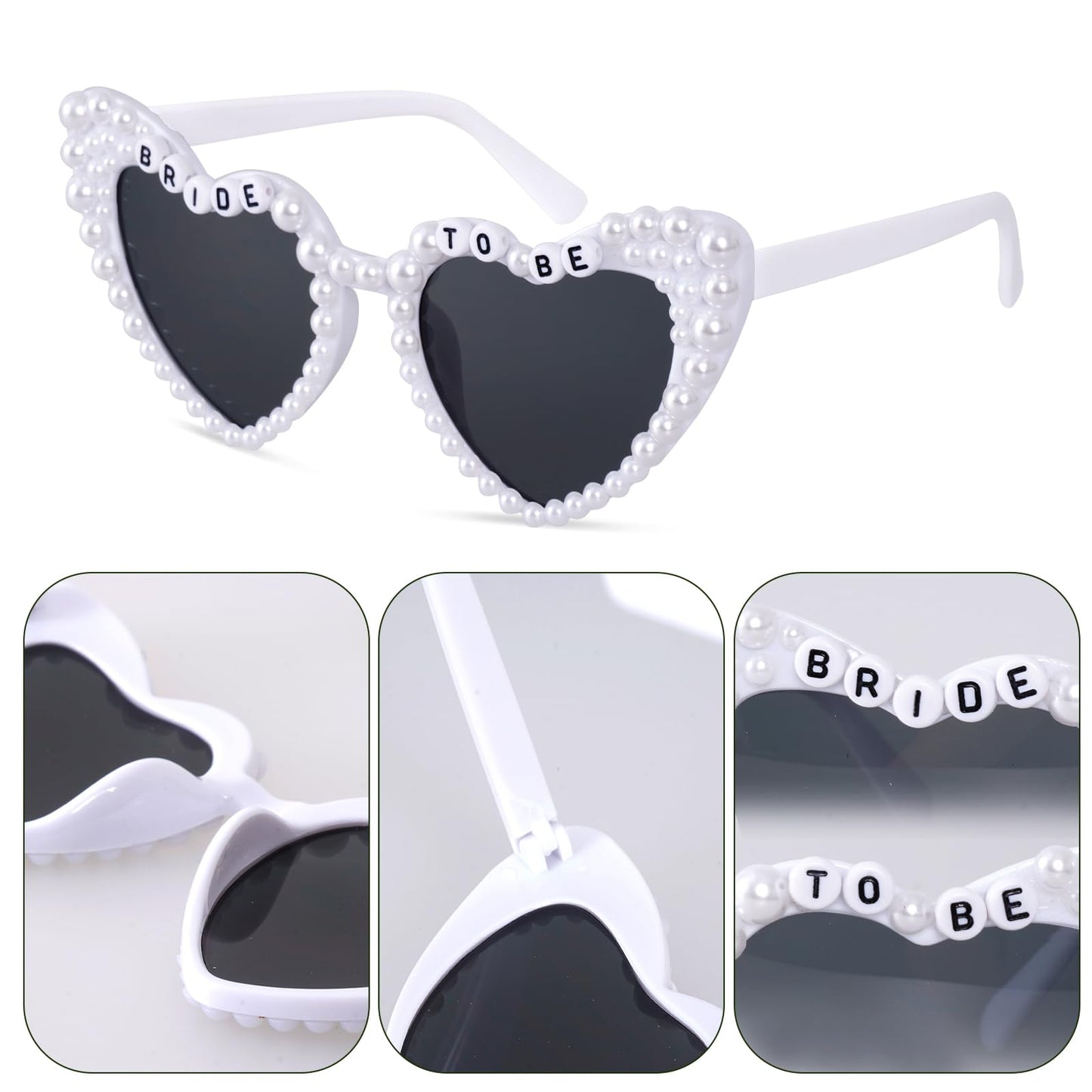 Rthjsfj White Heart Pearl Bride Sunglasses Women Wedding Bachelorette