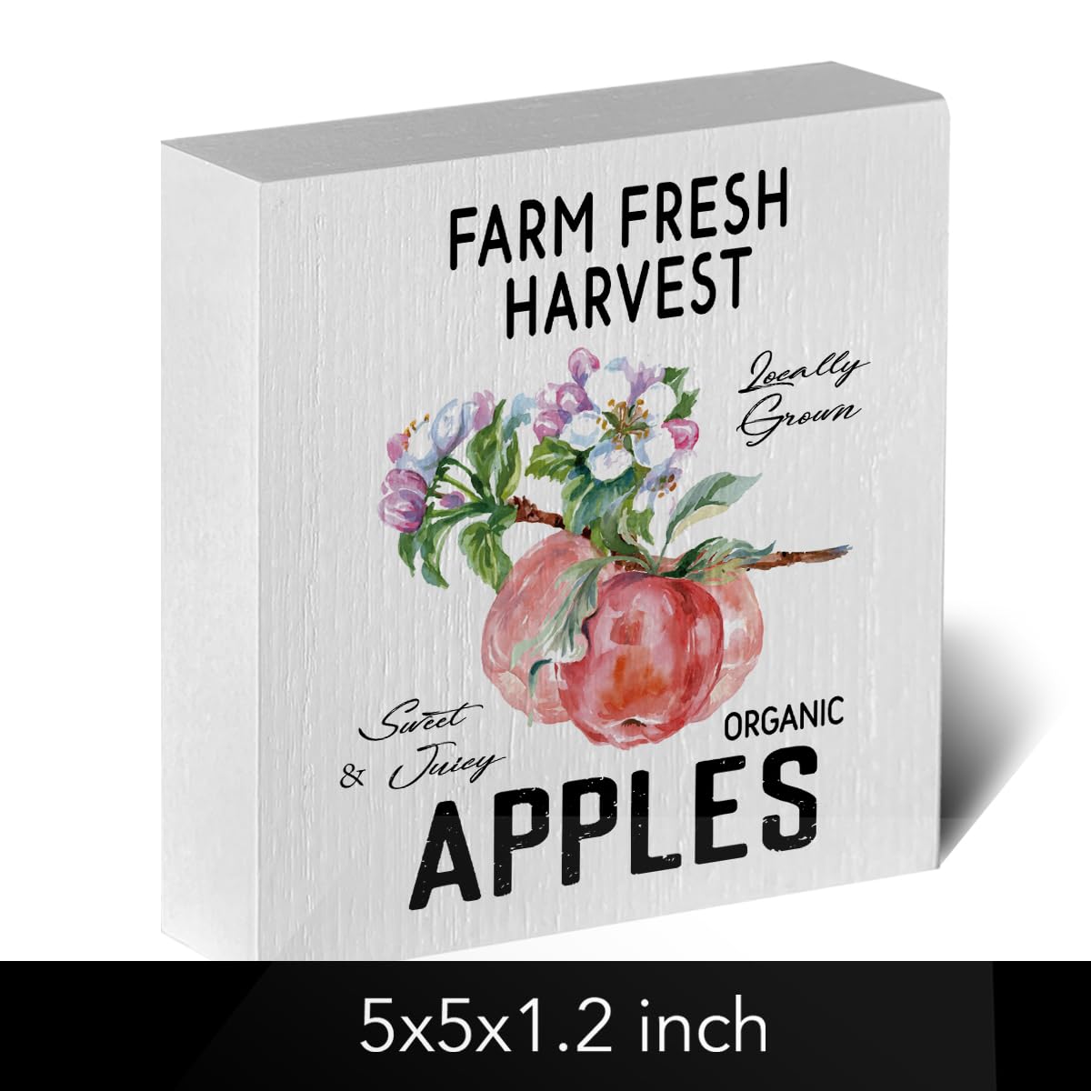 ENGVZ Apple Decor Wooden Box Sign Rustic Farmhouse Kitchen Bathroom 1x4x6in