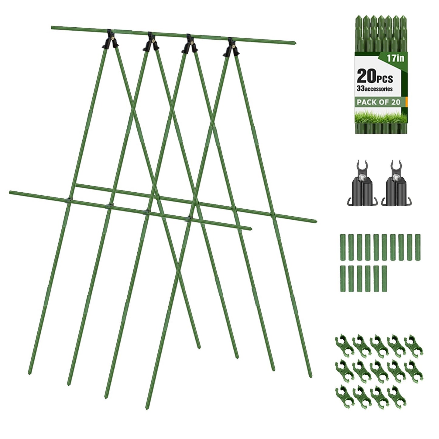 Joyhalo 20 Pack 17in Modular Garden Trellis Kit Green for Tomatoes Grapes