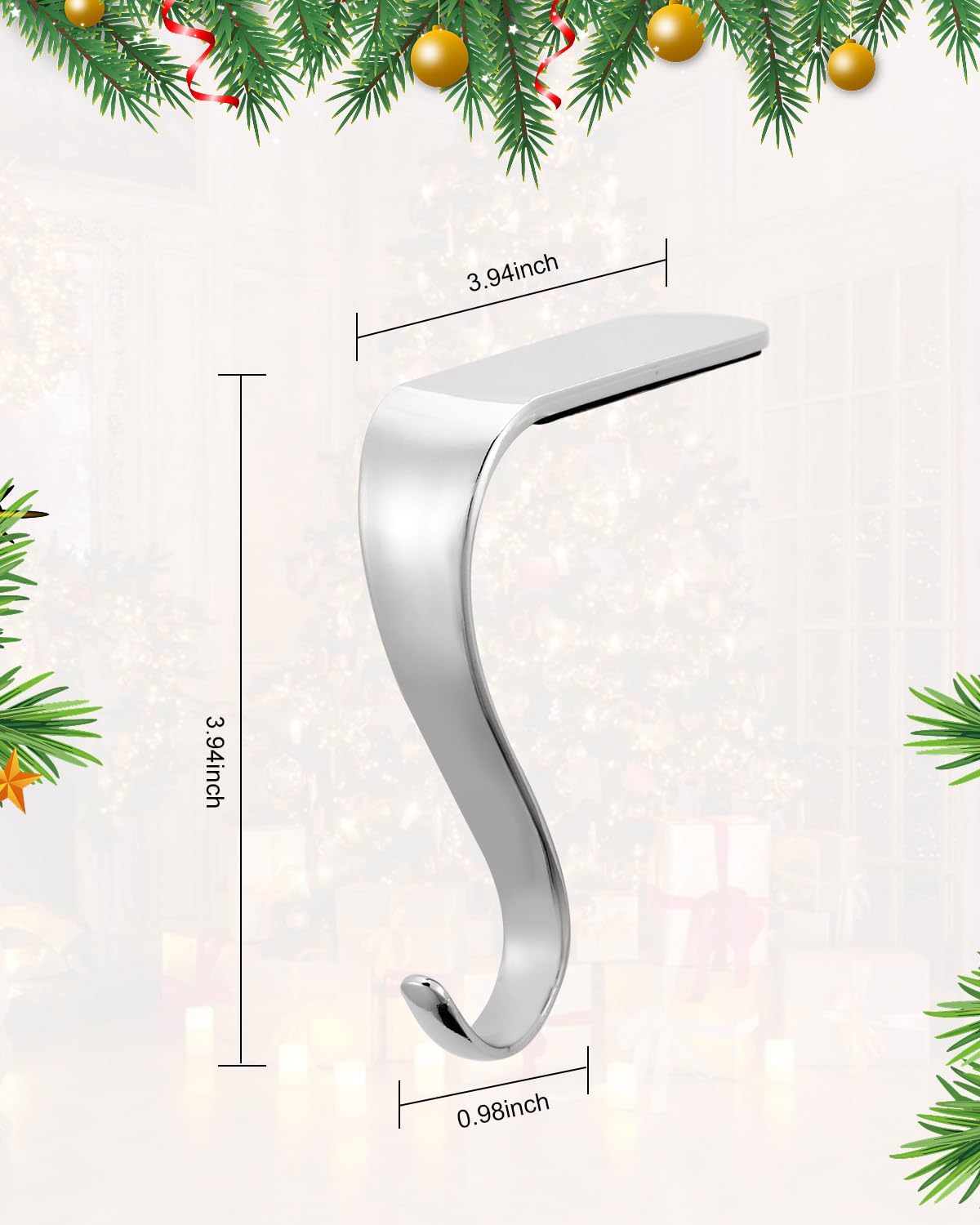Minetom Christmas Stocking Holders Set of 6 Metal Mantle Hooks Silver