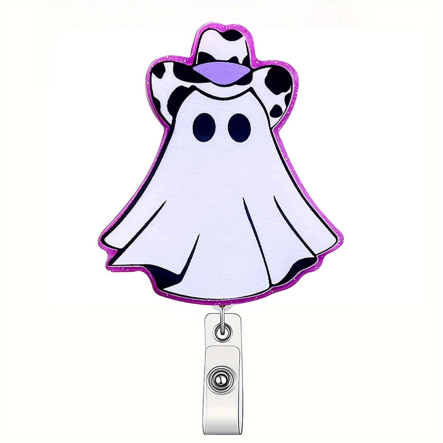 CHAONENG Funny Purple Ghost Nurse Badge Reel Retractable Clip Acrylic ID Holder