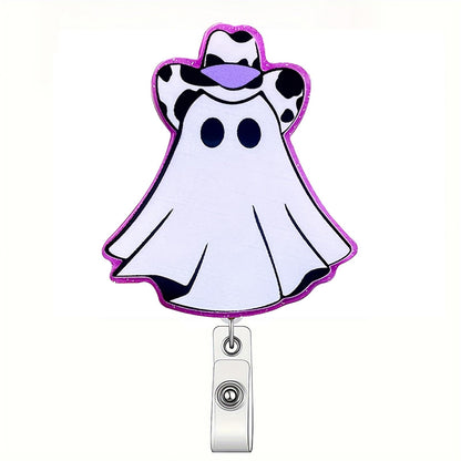 CHAONENG Funny Purple Ghost Nurse Badge Reel Retractable Clip Acrylic ID Holder