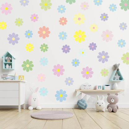 Rapid Decor 32 Pcs Danish Pastel Waterproof Removable Flower Wall Decals