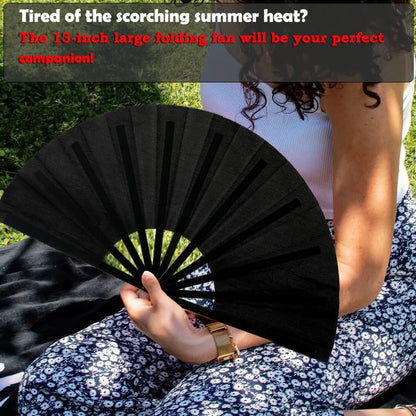 GeGeYa 13inch Large Rave Fan Foldable Hand Fans Black 2 Packs