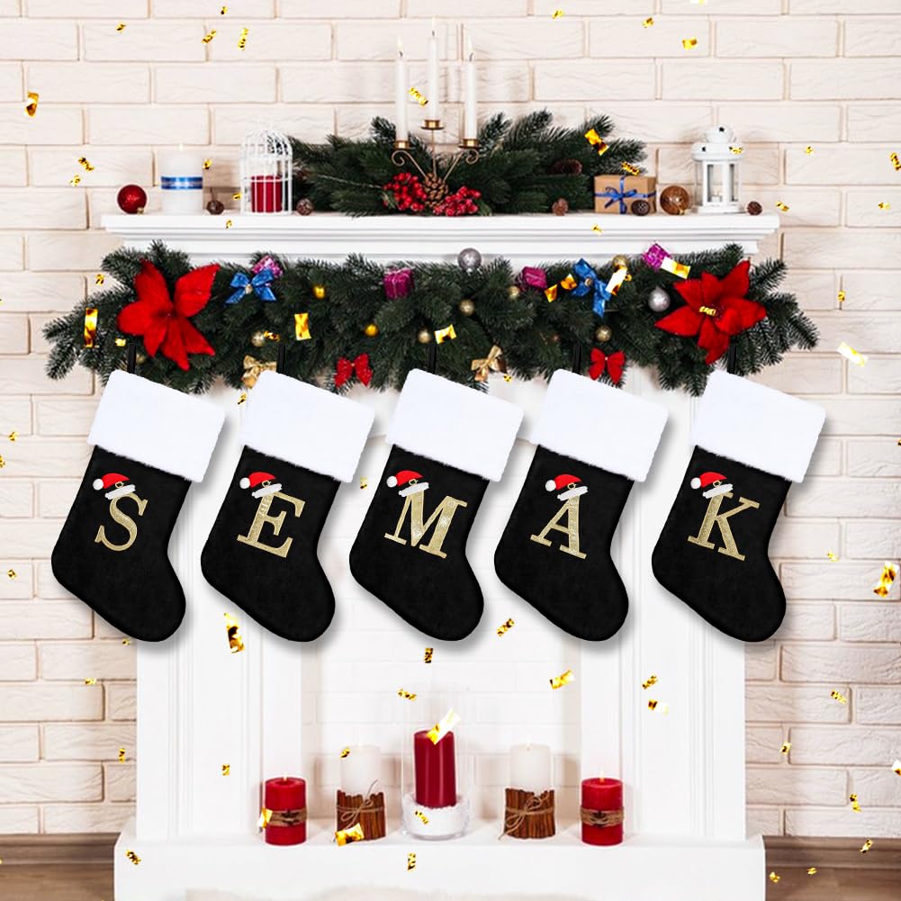 OLIKER 20in Monogram Christmas Stockings Red Velvet White Plush Cuffs Size M