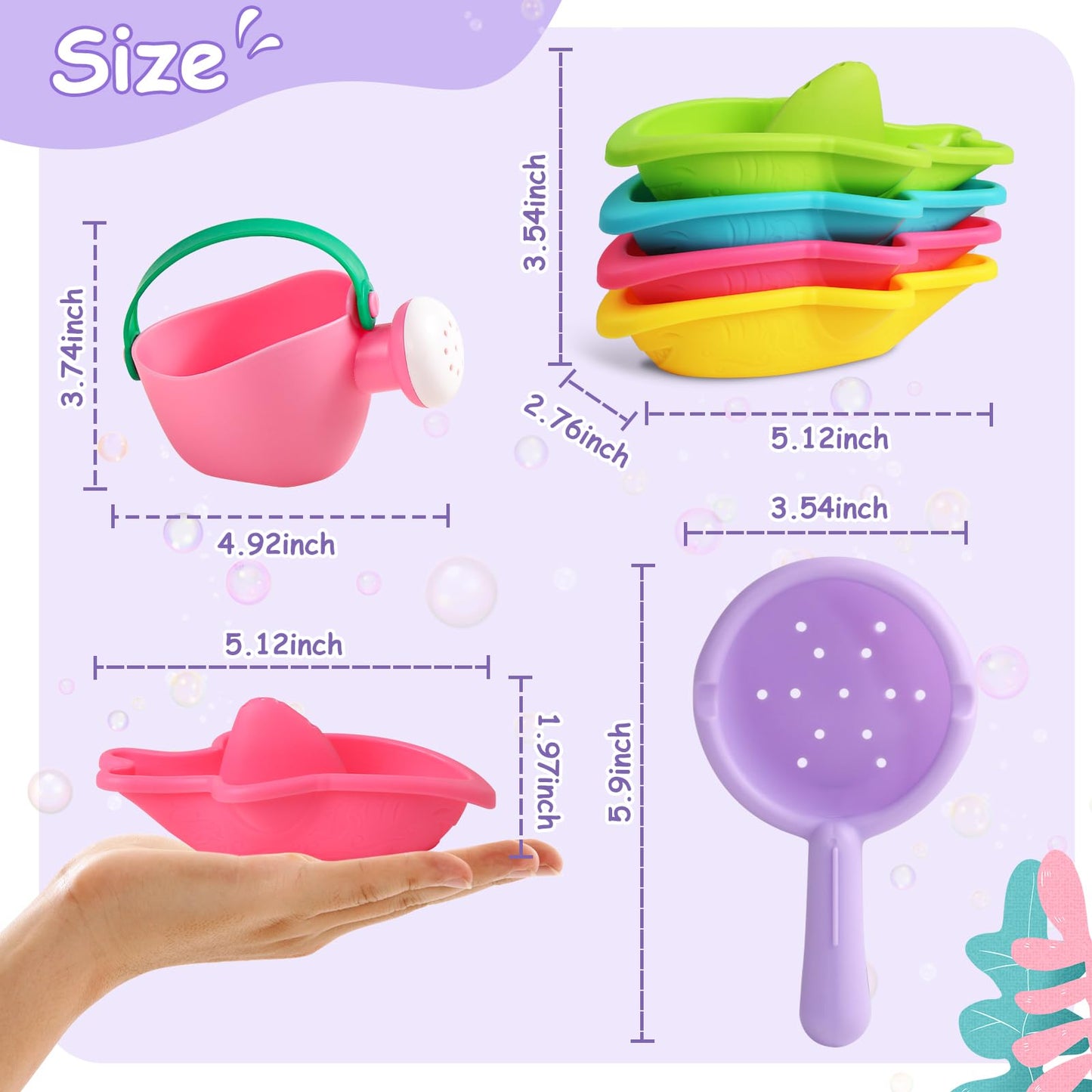 Fajiabao Toddler Bath Toys 6 PCS Colorful Stacking Boat Water Table