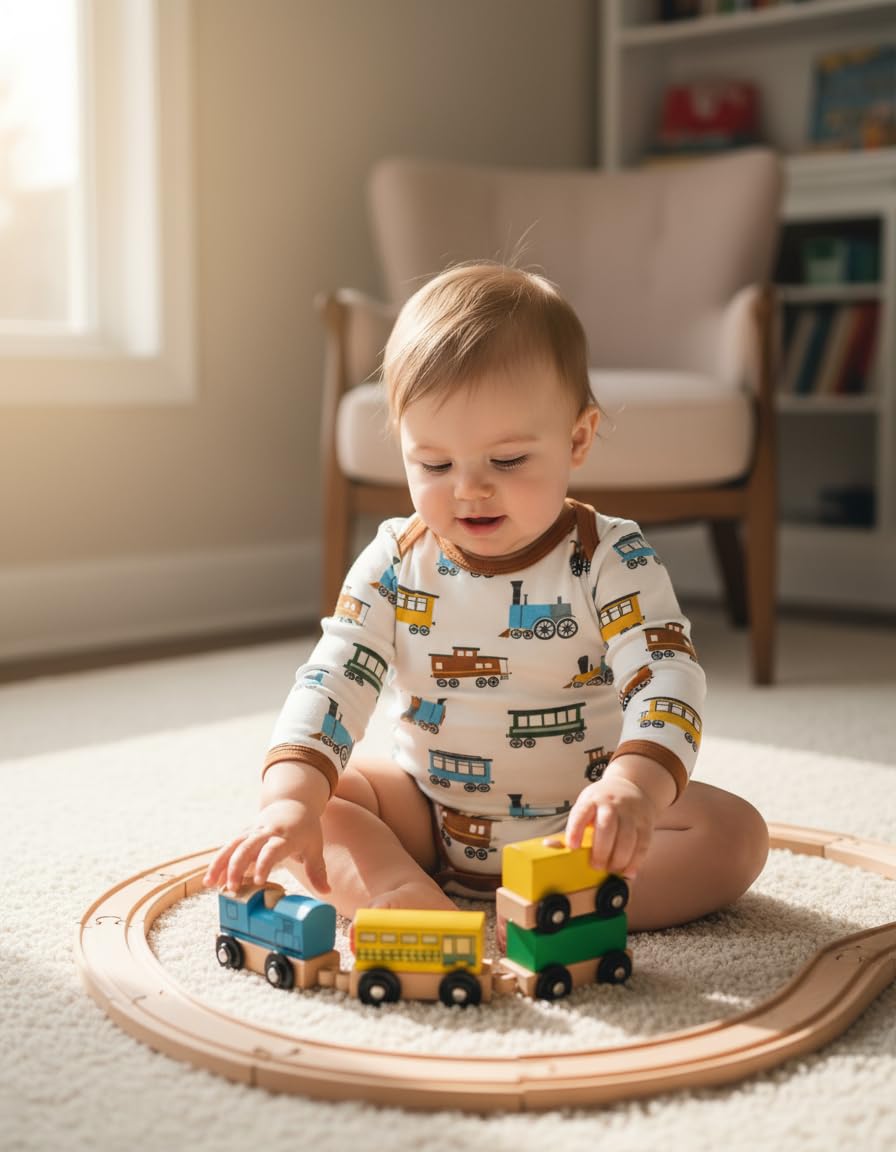 PATPAT Baby Boys Bodysuits 2-Pack Long Sleeve Train Print Brown Car Size 18-24M