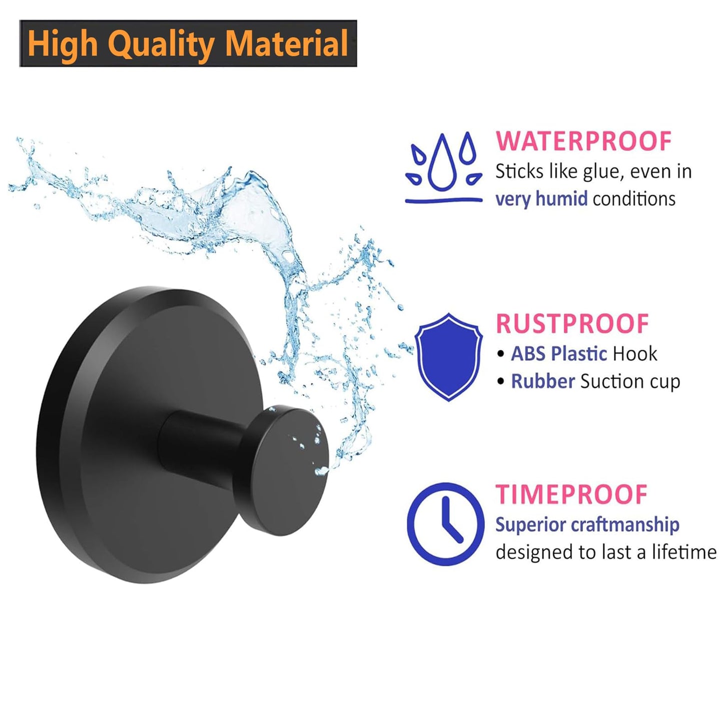 Homeshifters SUS 304 Stainless Steel Matte Black Suction Cup Hooks 2 Pc
