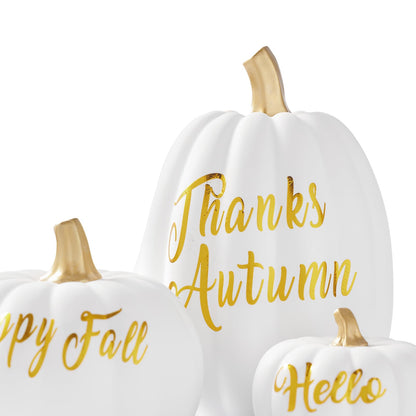 DN DECONATION 3 Pc Fall Pumpkin Decorations White Brown Black Resin Figurines