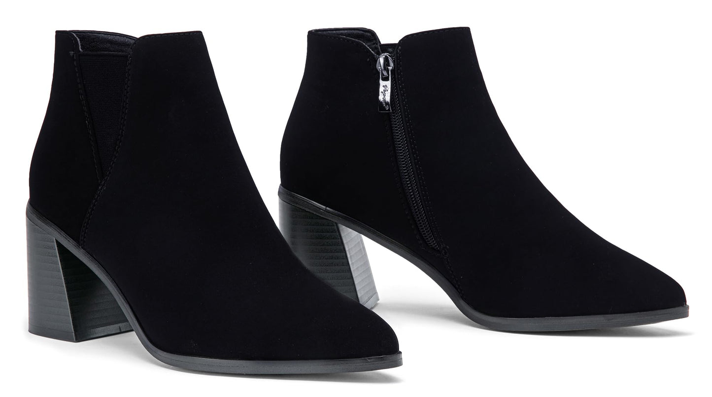 Vepose Women's Ankle Booties Pointed Toe Block Heel Blacknubuck Size 10