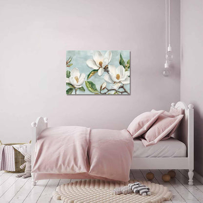 Prime Leader Vintage Framed Canvas Art White Magnolia Flower 12x18