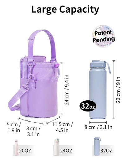 Wandering Nature Insulated Water Bottle Holder Strap 32oz Purple Leather