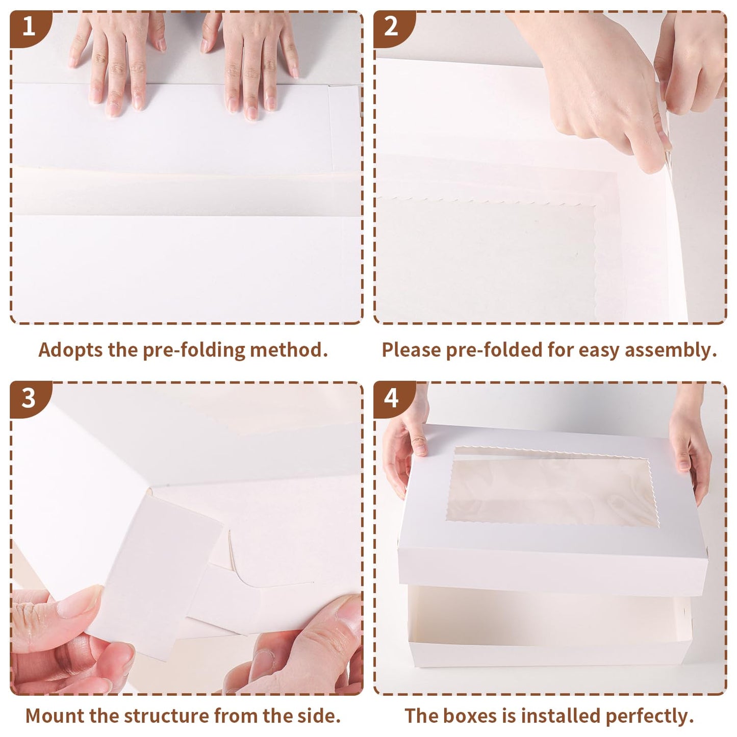 JCD 12pcs Cake Boxes 14x10x4in White Bakery Window Quarter Sheet