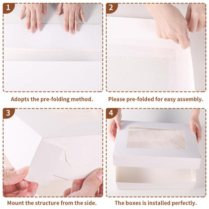 JCD 12pcs Cake Boxes 14x10x4in White Bakery Window Quarter Sheet