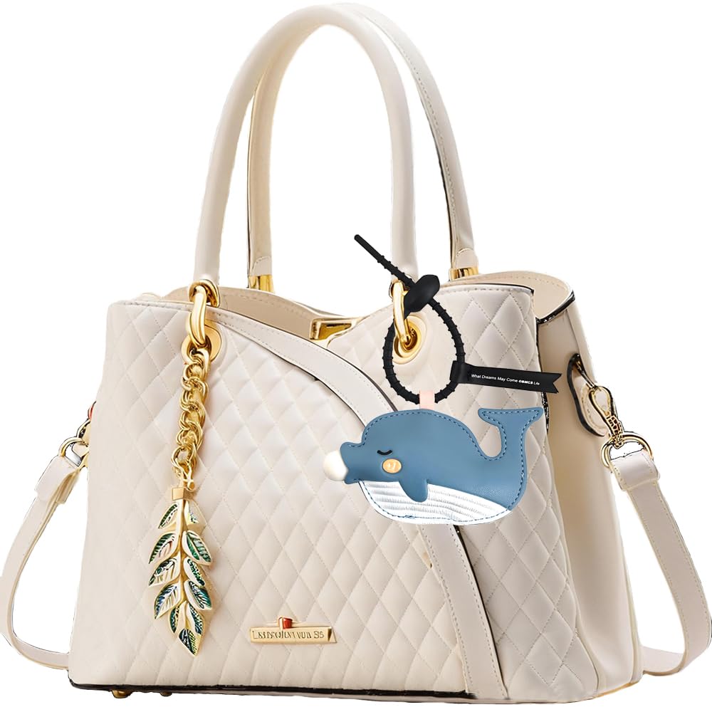 YUEAALK Blue PU Leather Bag Charm Keyring Animal Print Minimalist Womens