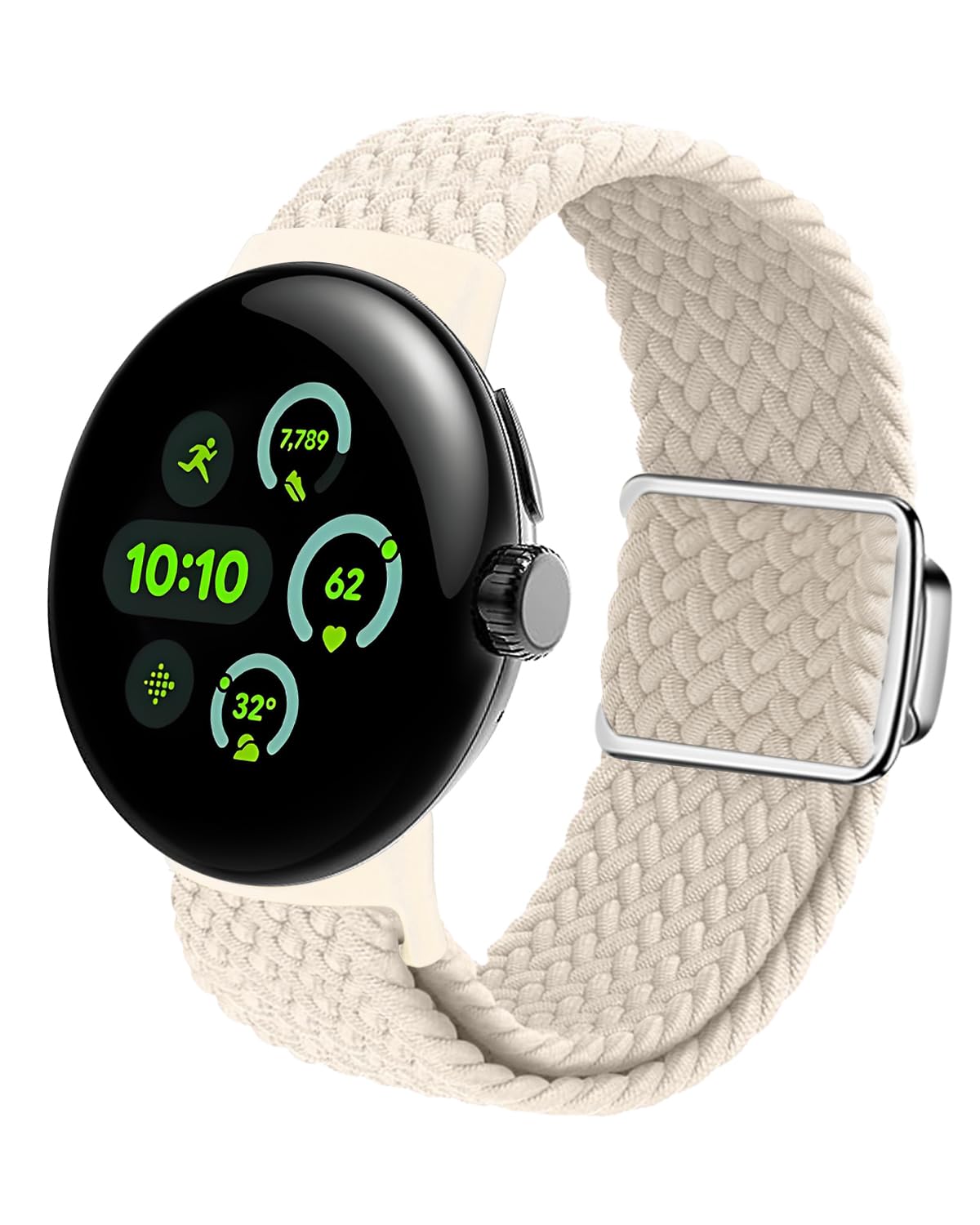 MAKCPOIMER Braided Nylon Strap for Google Pixel Watch 1/2/3 41mm Starlight