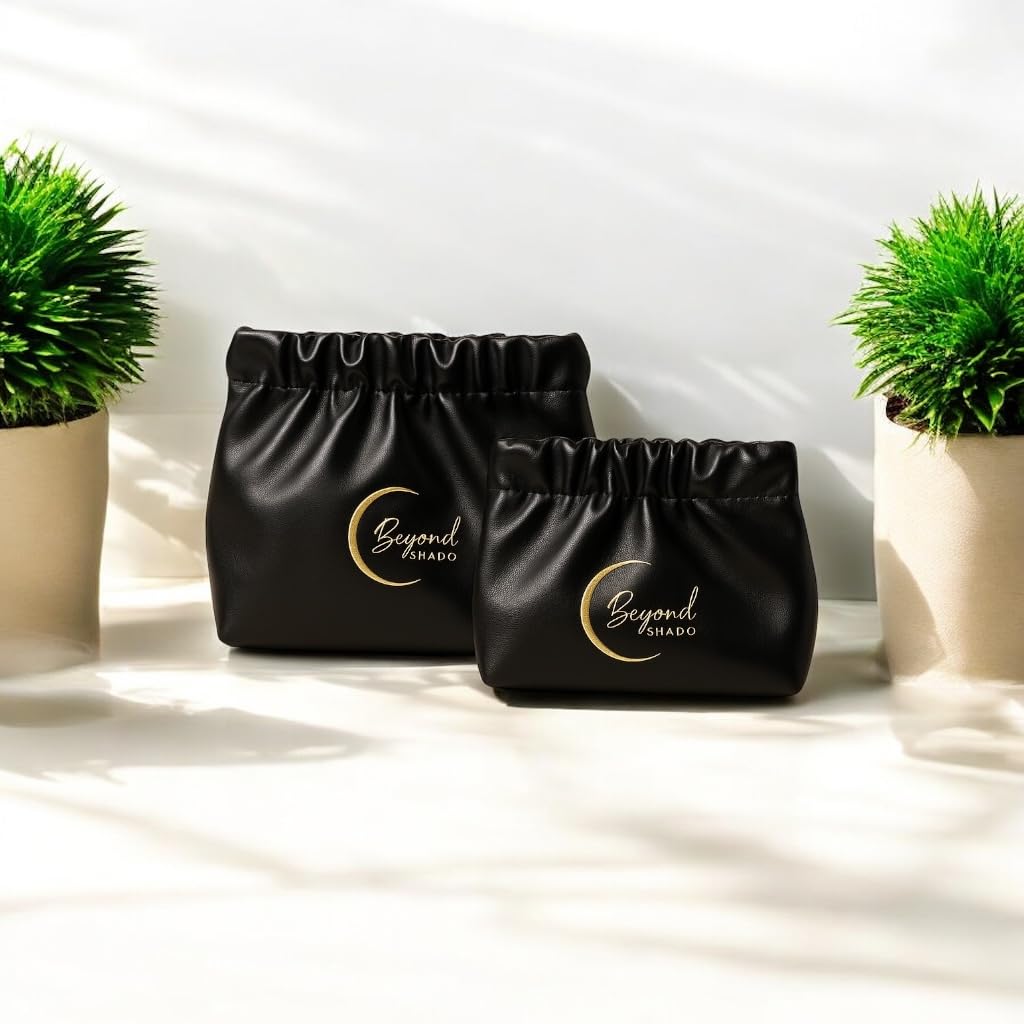 Beyond Shadow Brand Wrinkled 2-Pouch Travel Makeup Bag Black Small & Medium