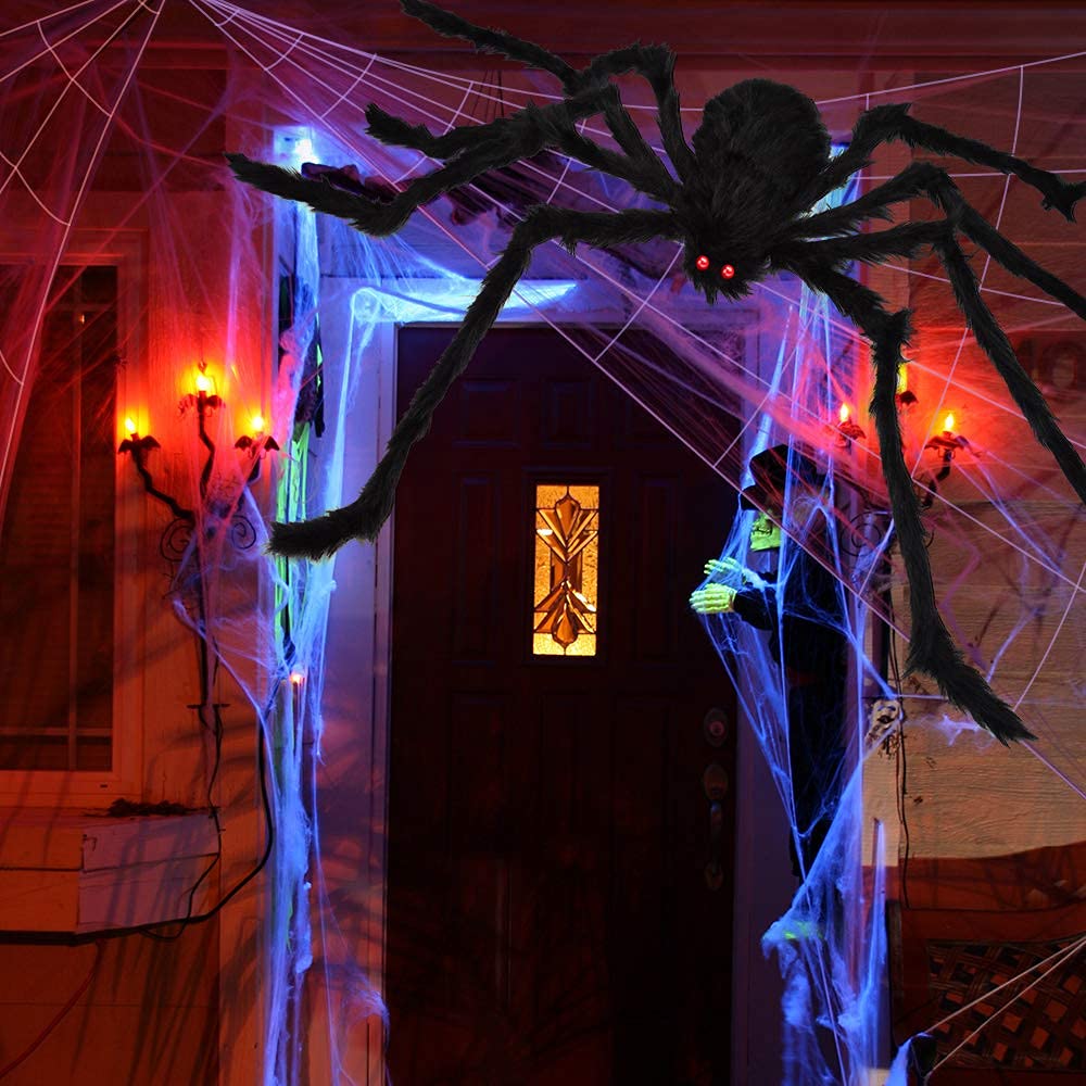 OCATO 200" Halloween Spider Web + 59" Giant Spider Decorations Black