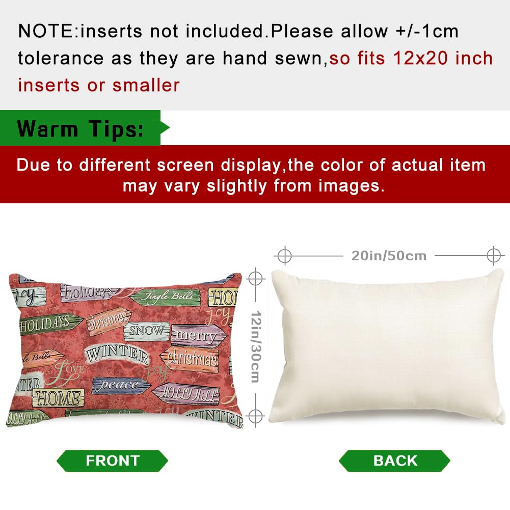 RABUSOFA Christmas Pillow Cover Red Lumbar Cushion 12x20 Inch Pack of 1