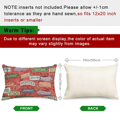 RABUSOFA Christmas Pillow Cover Red Lumbar Cushion 12x20 Inch Pack of 1