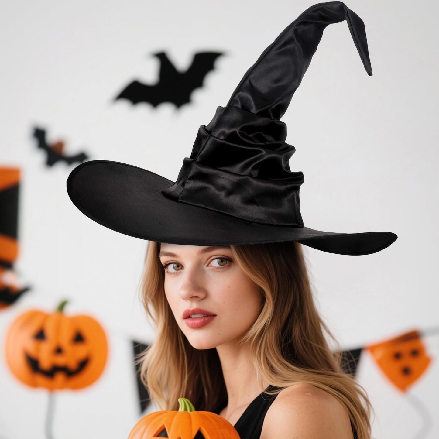 Leuceiy Halloween Witch Hat Black Polyester One Size Women Costume Accessory