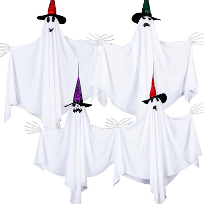 Threan 4-Piece Hanging Ghost Decorations 28-35" White Halloween Decor