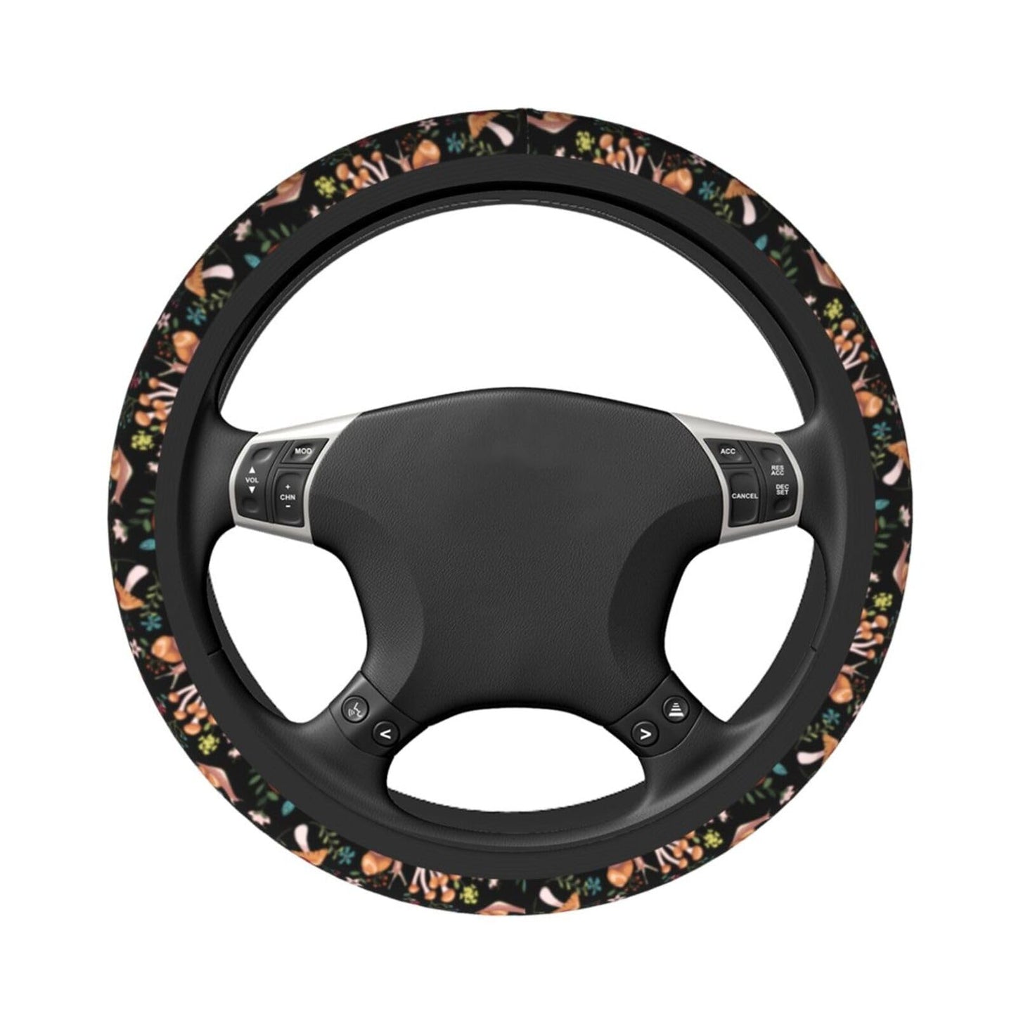 MINIOZE Mushroom Vintage Steering Wheel Cover 15 Inch Neoprene Black 1pc