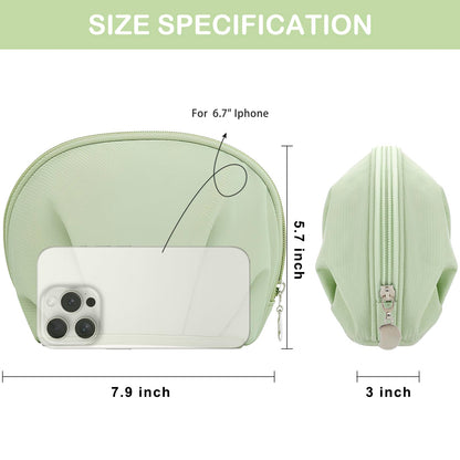 E-Tree Makeup Bag Half Moon Cosmetic Pouch Travel Toiletry Organizer Green