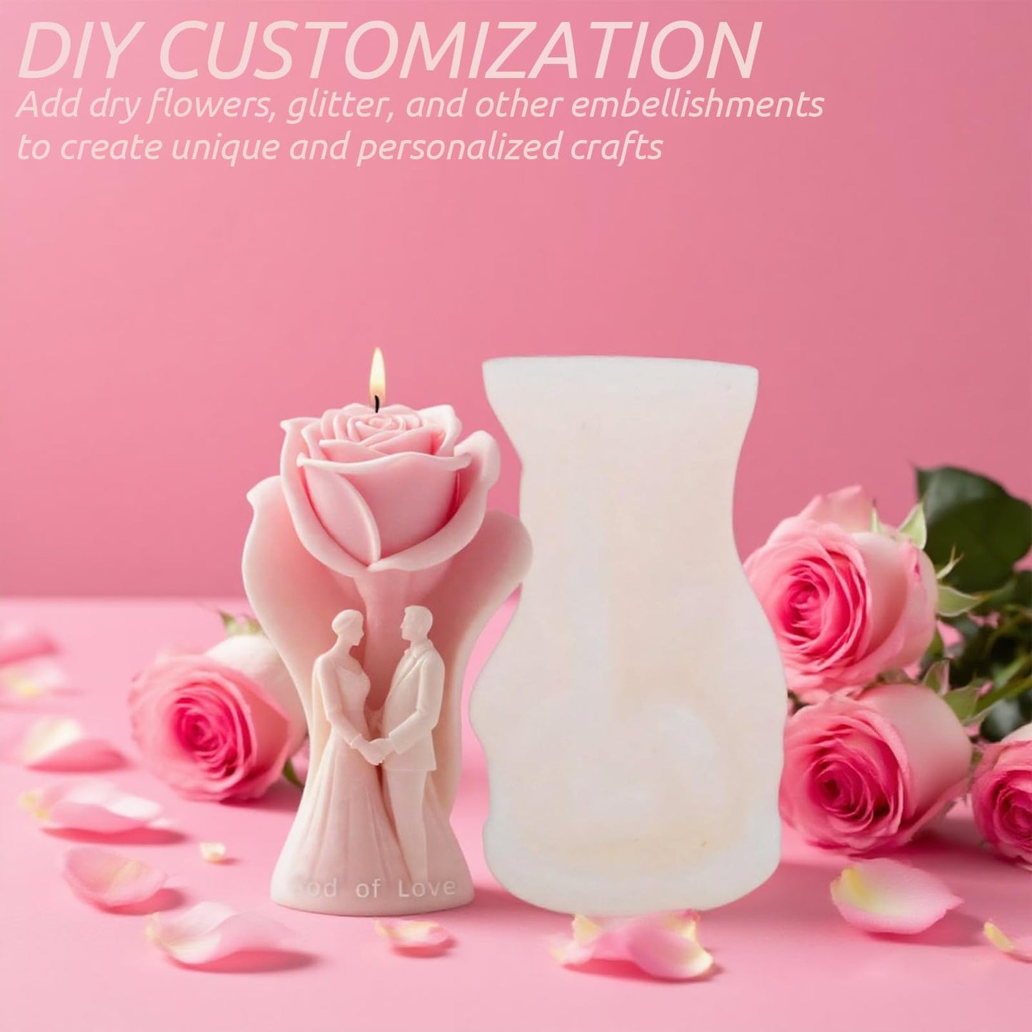 Couple Candle Silicone Mold Wax Melt Epoxy Resin Rose Soap DIY Craft