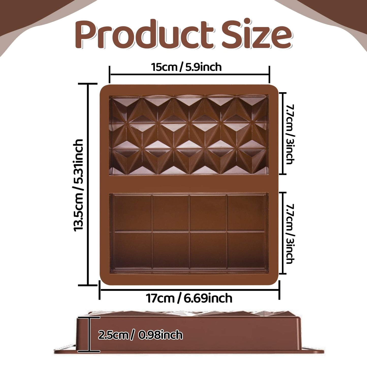 BMSQOFD Silicone Chocolate Bar Molds 2 Pack 1in Deep Brown Dubai Pistachio