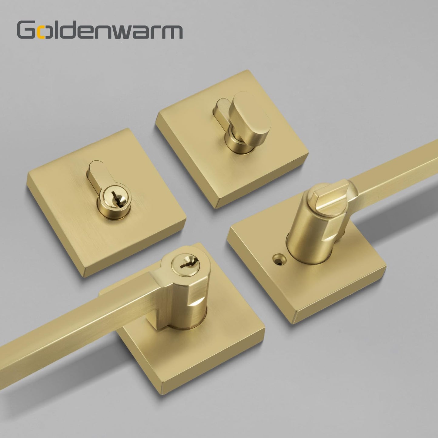 Goldenwarm Gold Dummy Door Handles Brushed Brass Levers 3 Pack