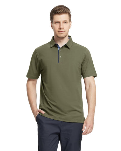 VEBOON Men's Short Sleeve Cotton Blend Polo Shirt Army Green Size XX-Large