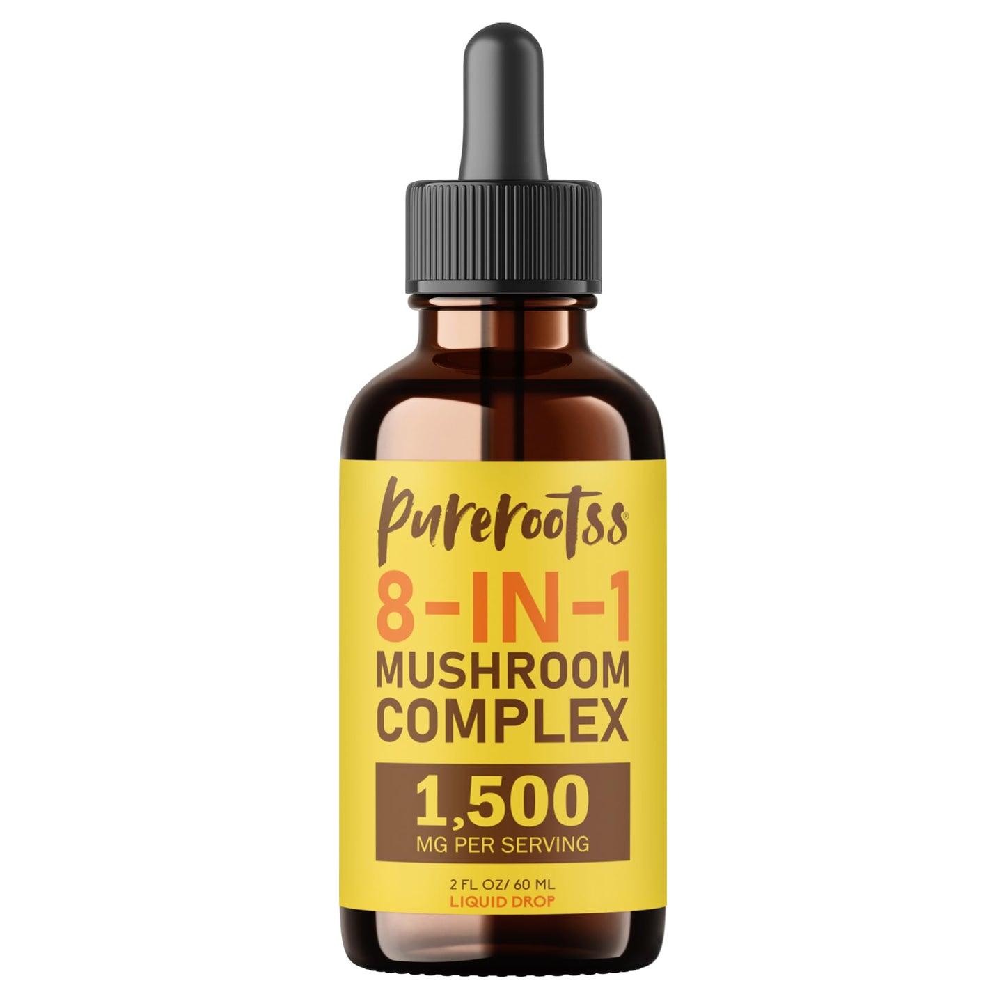 BestBy04/27 PureRootss Mushroom Complex Liquid Drop 1500MG 2 Fl Oz Pack 2