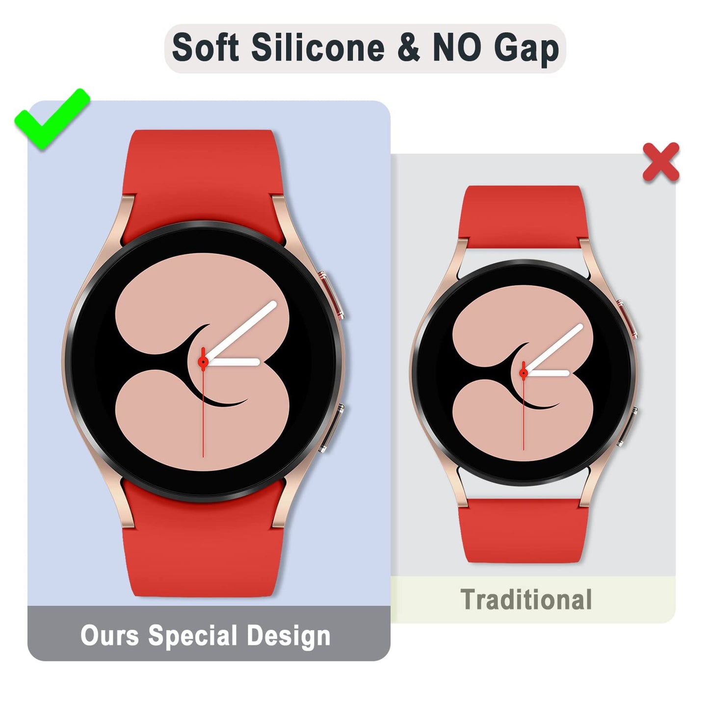 Apbands Silicone Sport Strap for Samsung Galaxy Watch 20mm Red Size 20mm