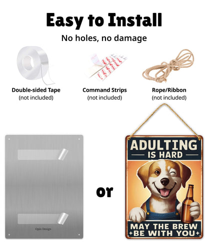 Opix Design Funny Metal Bar Sign Dog Beer Humorous Wall Decor 8.3x11in