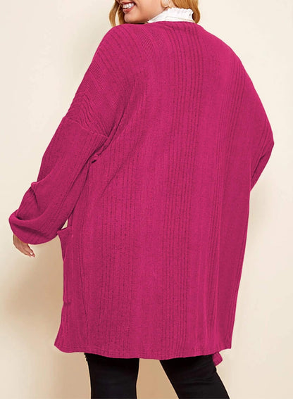 Eytino Womens Plus Size Casual Open Front Long Sleeve Red Dahlia Size 2XL