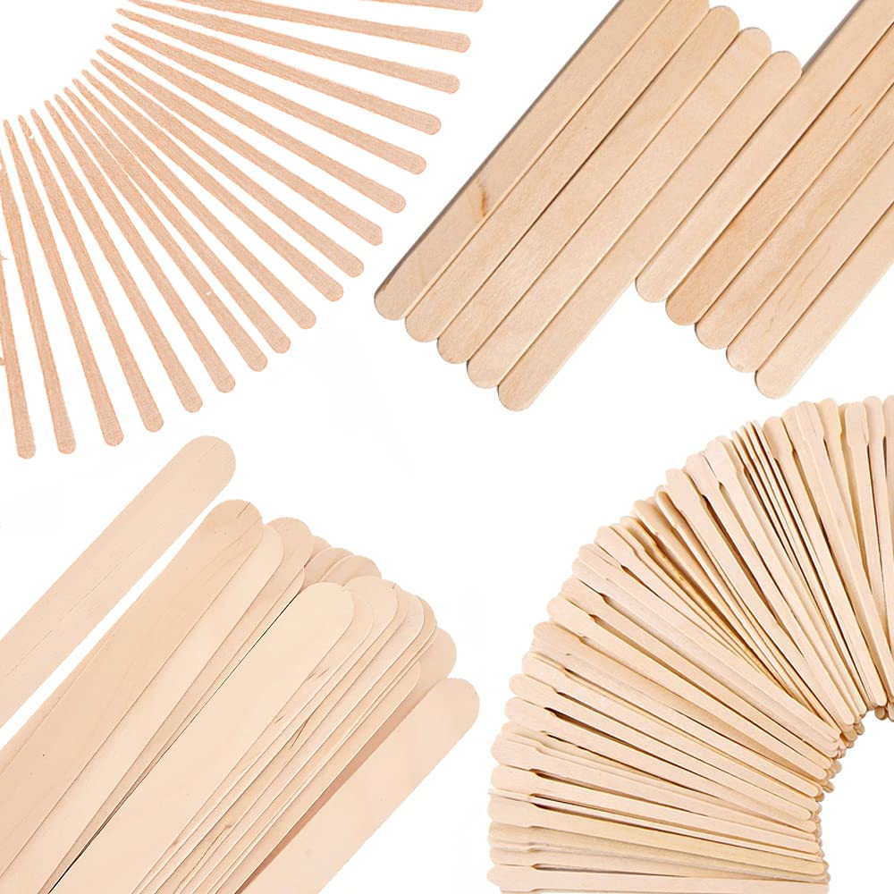 Mibly 500 Pcs Wooden Wax Sticks Assorted Applicator Spatulas for Body Face Legs