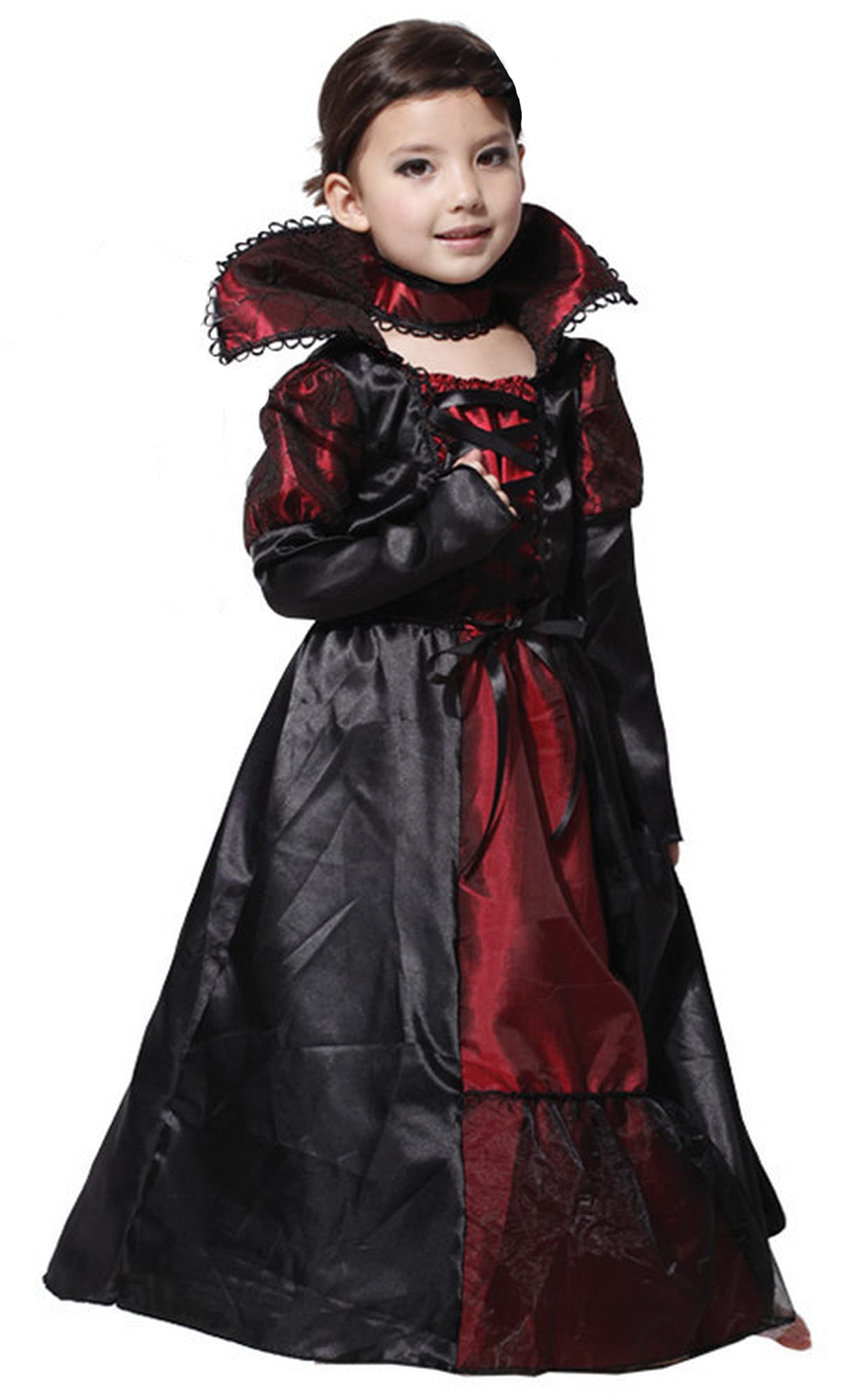 DNQCOS Girls Gothic Vampire Vampiress Dress Costume Black Size 4-6 Years