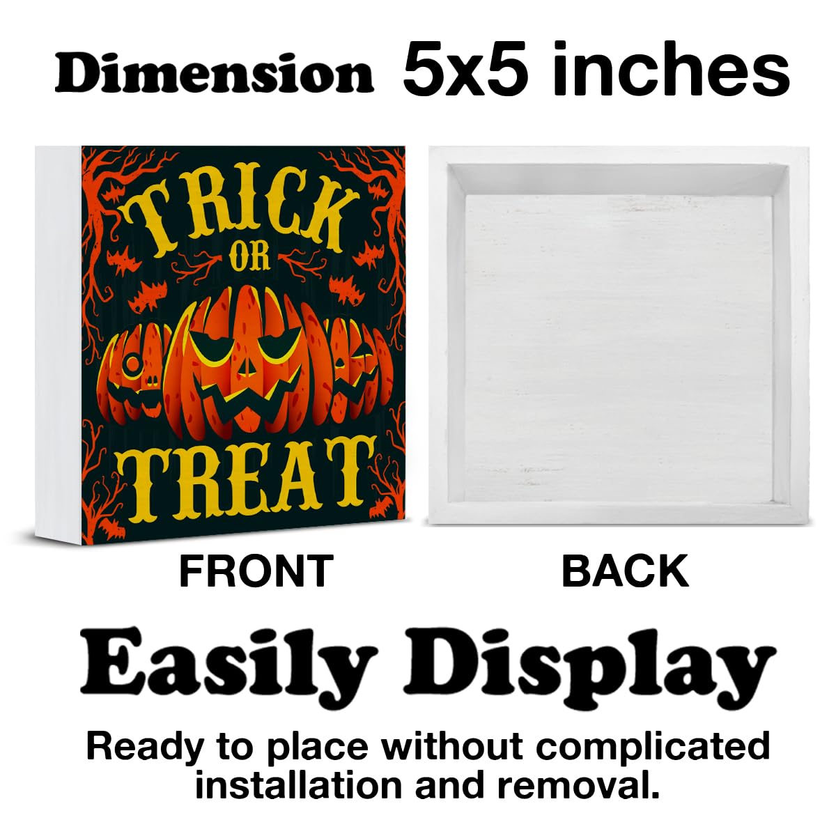 Hijie Halloween Wooden Pumpkin Sign Spooky Home Decor 5x5 Inches TREAT