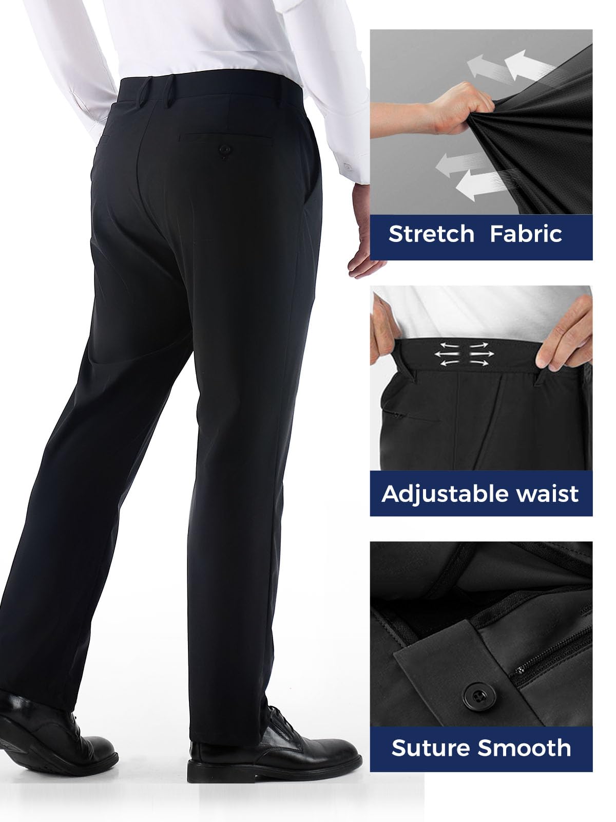 Fliwos Mens Stretch Dress Pants Flat Front Blue Size 29W x 31L