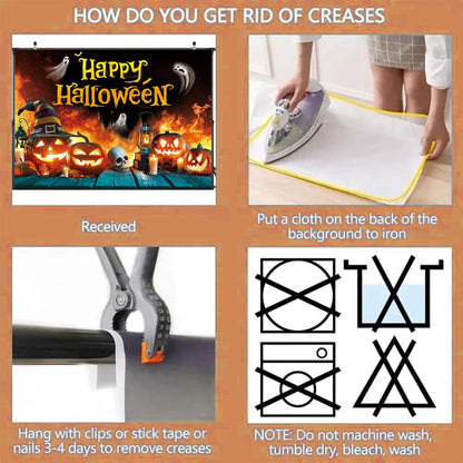 Happy Halloween Backdrop Ghost Pumpkin Flame Haunted House Party Banner 6x4FT