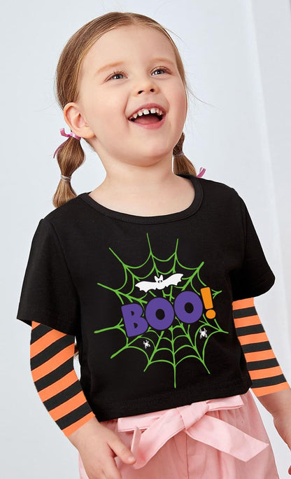 XFSJGNA Toddler Halloween Raglan Long Sleeve Shirt Boo Bat Black Size 5T