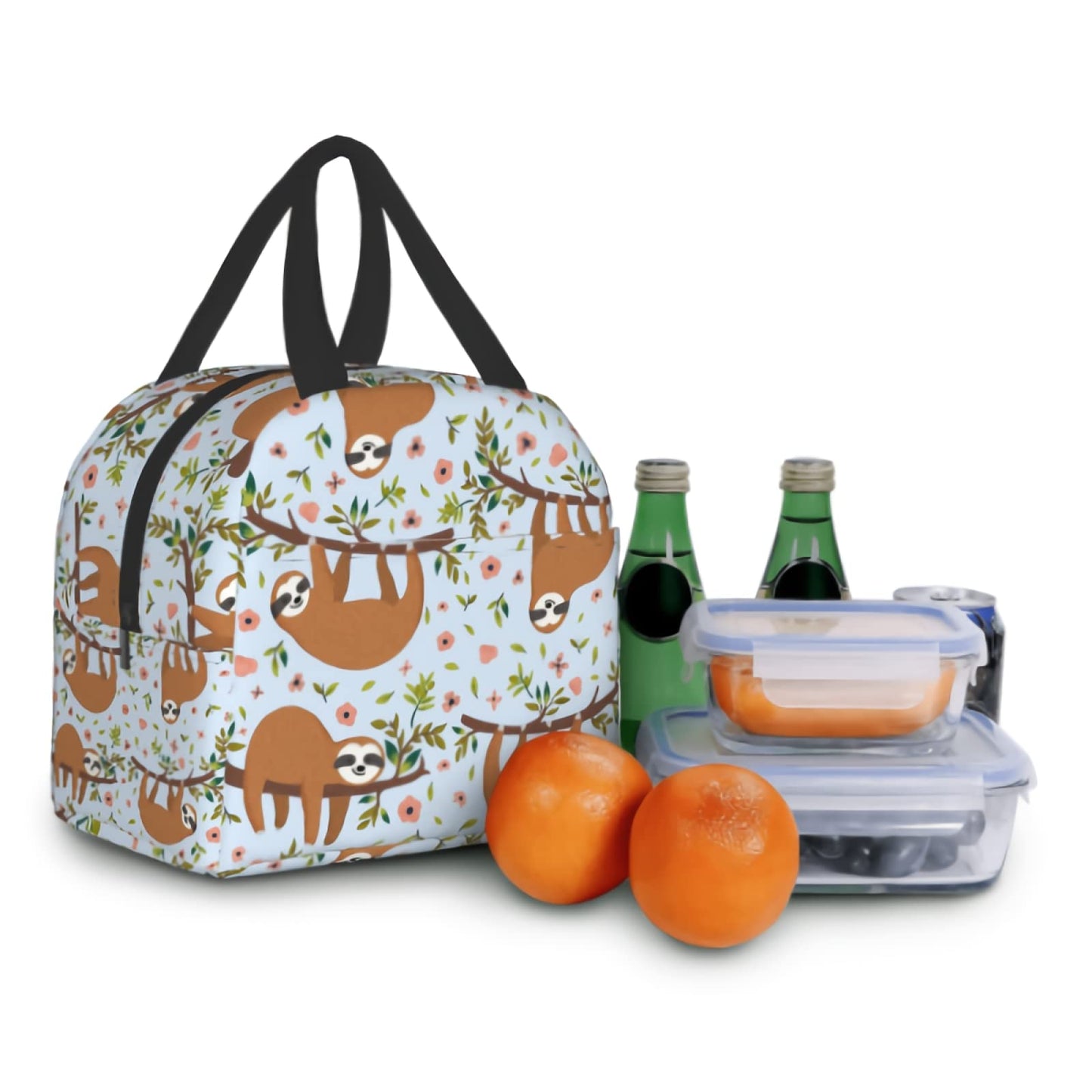 Giwawa Sloth Insulated Lunch Box 8 Capacity Blue Cartoon Animal Flower Trees