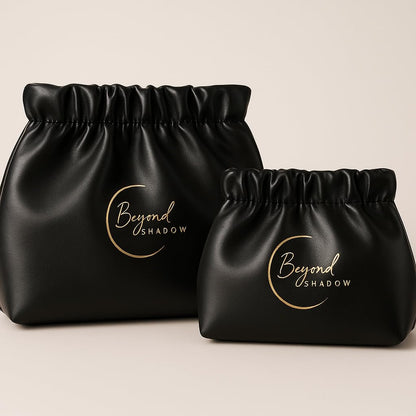 Beyond Shadow Brand Wrinkled 2-Pouch Travel Makeup Bag Black Small & Medium